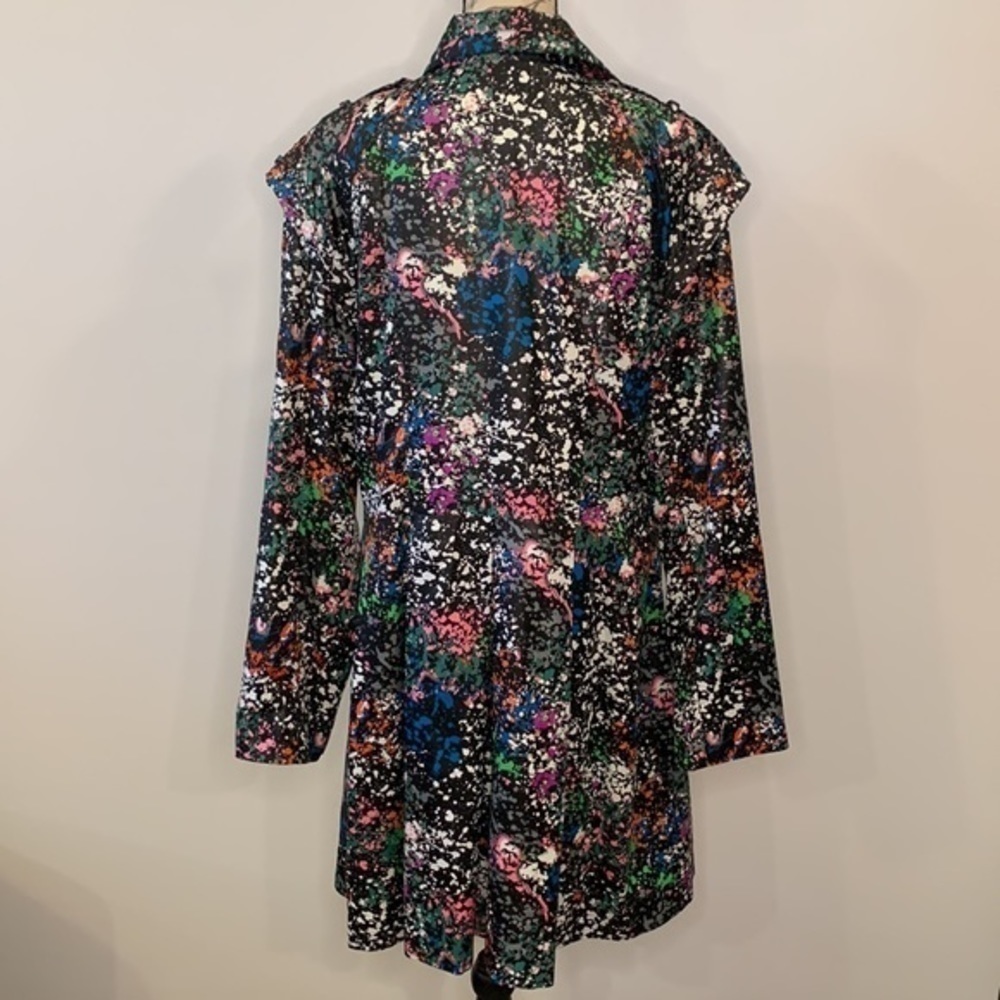 Rachel Roy double breasted zip pleated trench coat splatter print M - Picture 2 of 11
